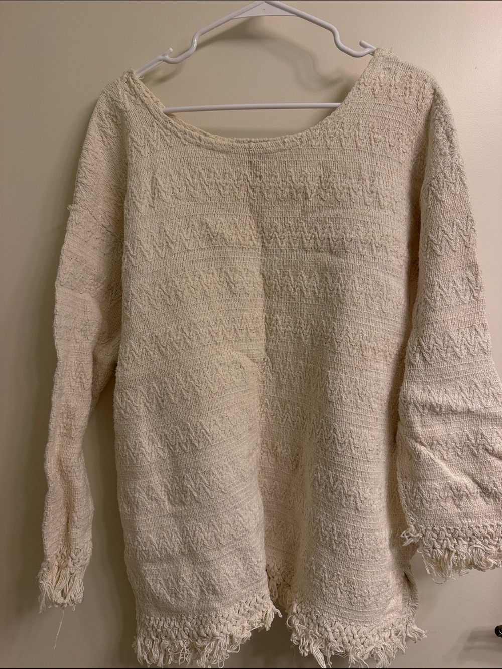 100% Cotton Cream Textured Knit Women's Sweater